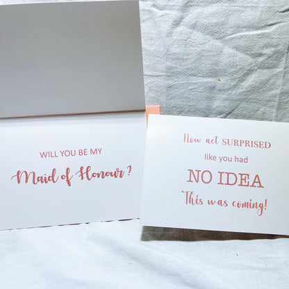 Celebrate your bridal party with our elegant Bridesmaid and Maid of Honour cards, perfect for heartfelt proposals and expressing gratitude on your special day.