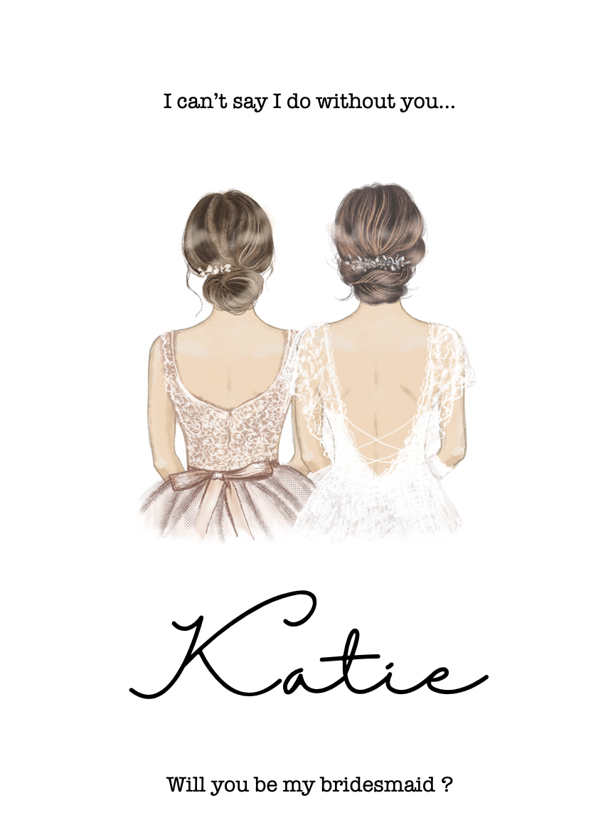 Illustrated Bridesmaid Maid of Honour Dress Proposal Card